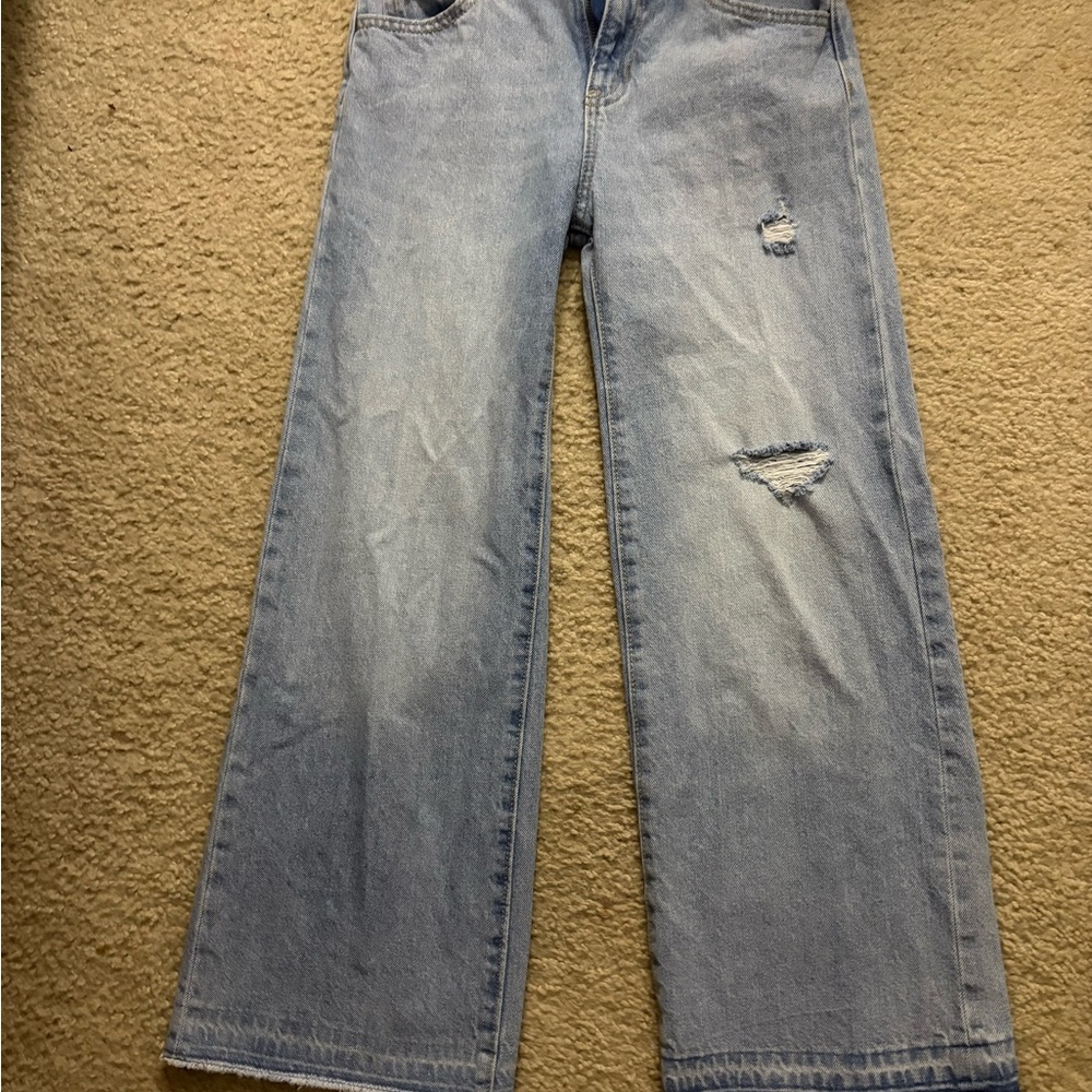 Old Navy Light Blue Distressed Wide Leg Jeans
